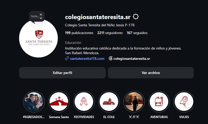 Perfil de Instagram del Colegio Santa Teresita del Niño Jesús